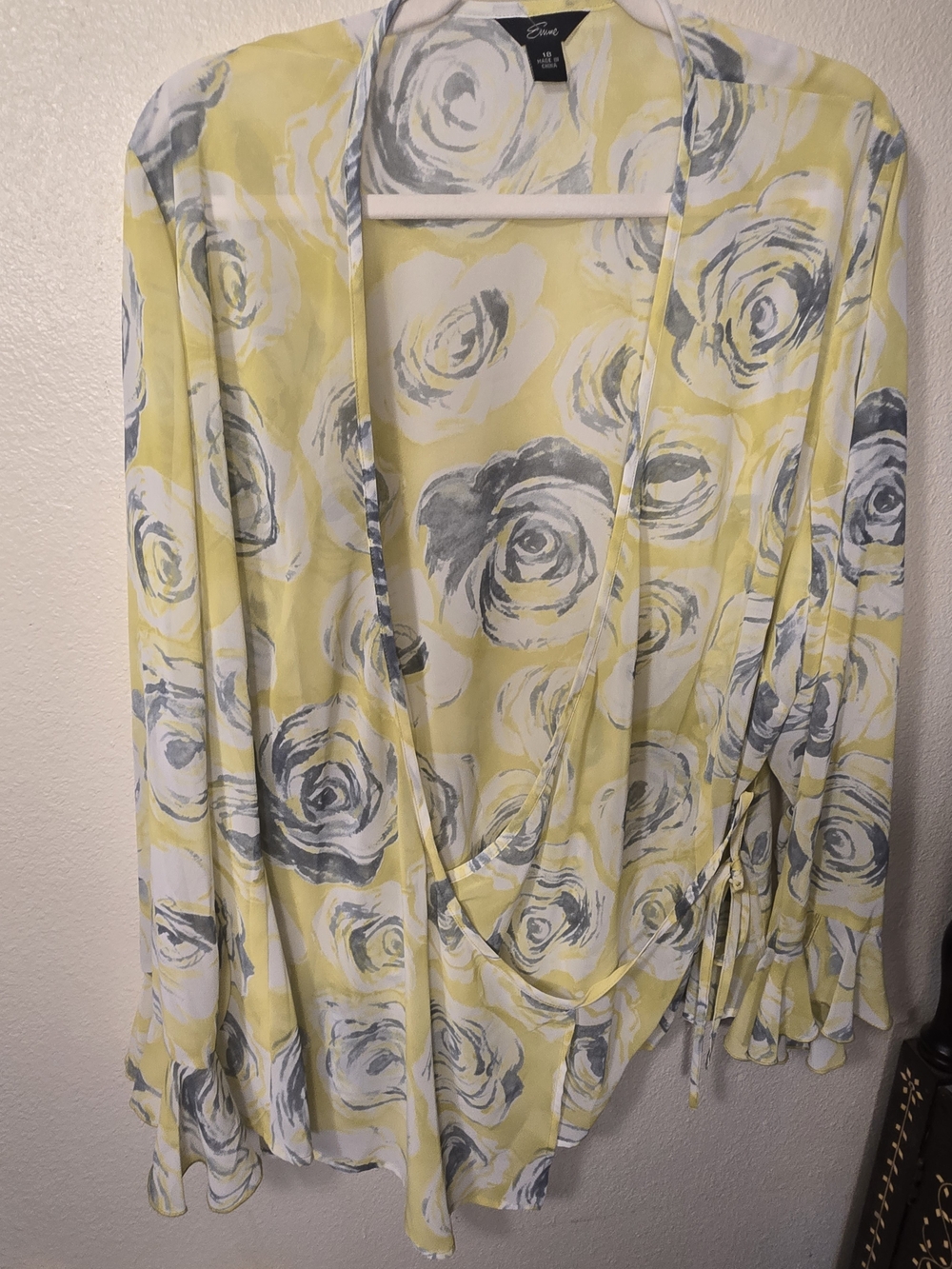 Emma Yellow and Gray Floral Wrap Blouse